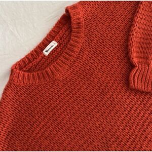 Vernacular Women's Small Orange Crew Neck Balloon Sleeves Chunky Knit‎ Sweater